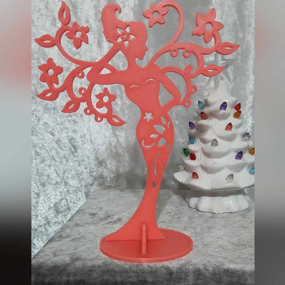 Handmade Glow In The Dark Lady Jewelry Stand 3D Printed  Bright Pink